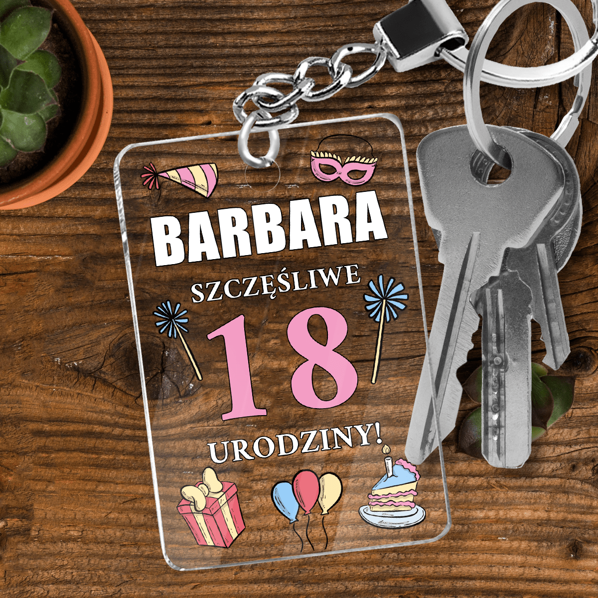 Osiemnaste urodziny - brelok do kluczy, spersonalizowany prezent dla niej - idamell.com