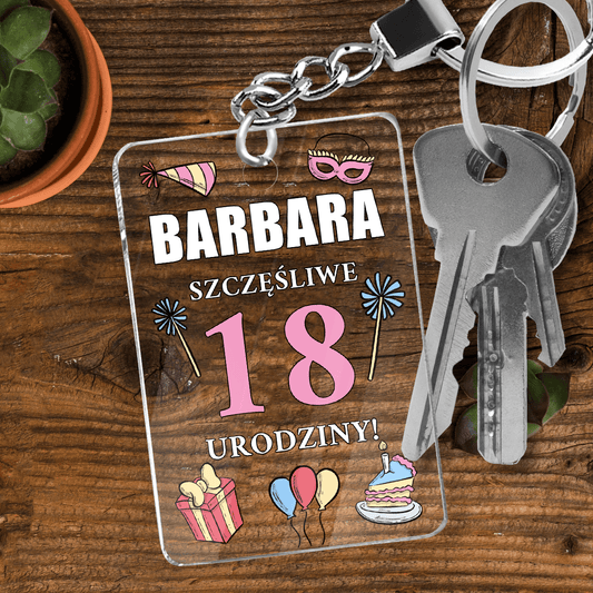 Osiemnaste urodziny - brelok do kluczy, spersonalizowany prezent dla niej - idamell.com