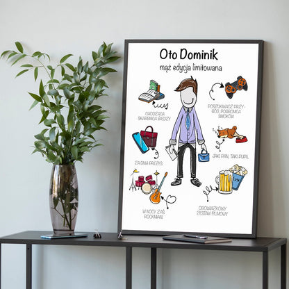Oto mąż - plakat, spersonalizowany prezent dla męża - idamell.com