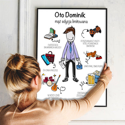 Oto mąż - plakat, spersonalizowany prezent dla męża - idamell.com
