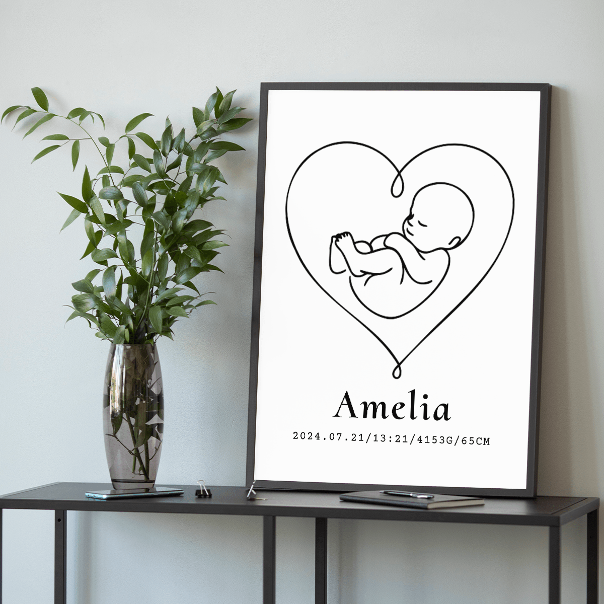 Pamiątka narodzin - plakat, spersonalizowany prezent dla dziecka - idamell.com