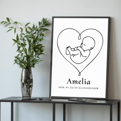 Pamiątka narodzin - plakat, spersonalizowany prezent dla dziecka - idamell.com
