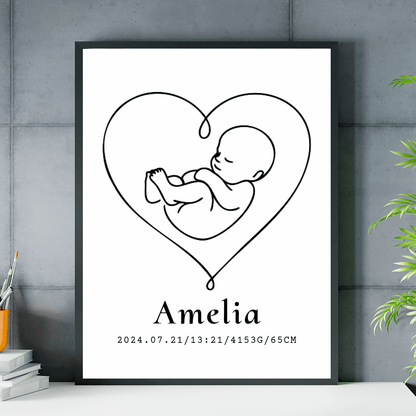 Pamiątka narodzin - plakat, spersonalizowany prezent dla dziecka - idamell.com