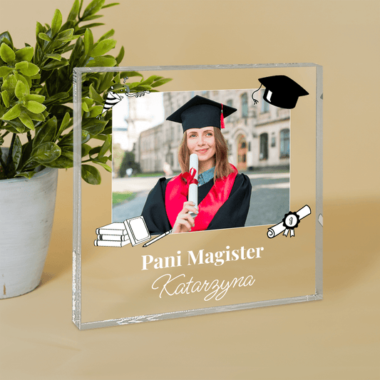 Pani magister - Druk na kwadratowym szkle, spersonalizowany prezent dla niej - idamell.com