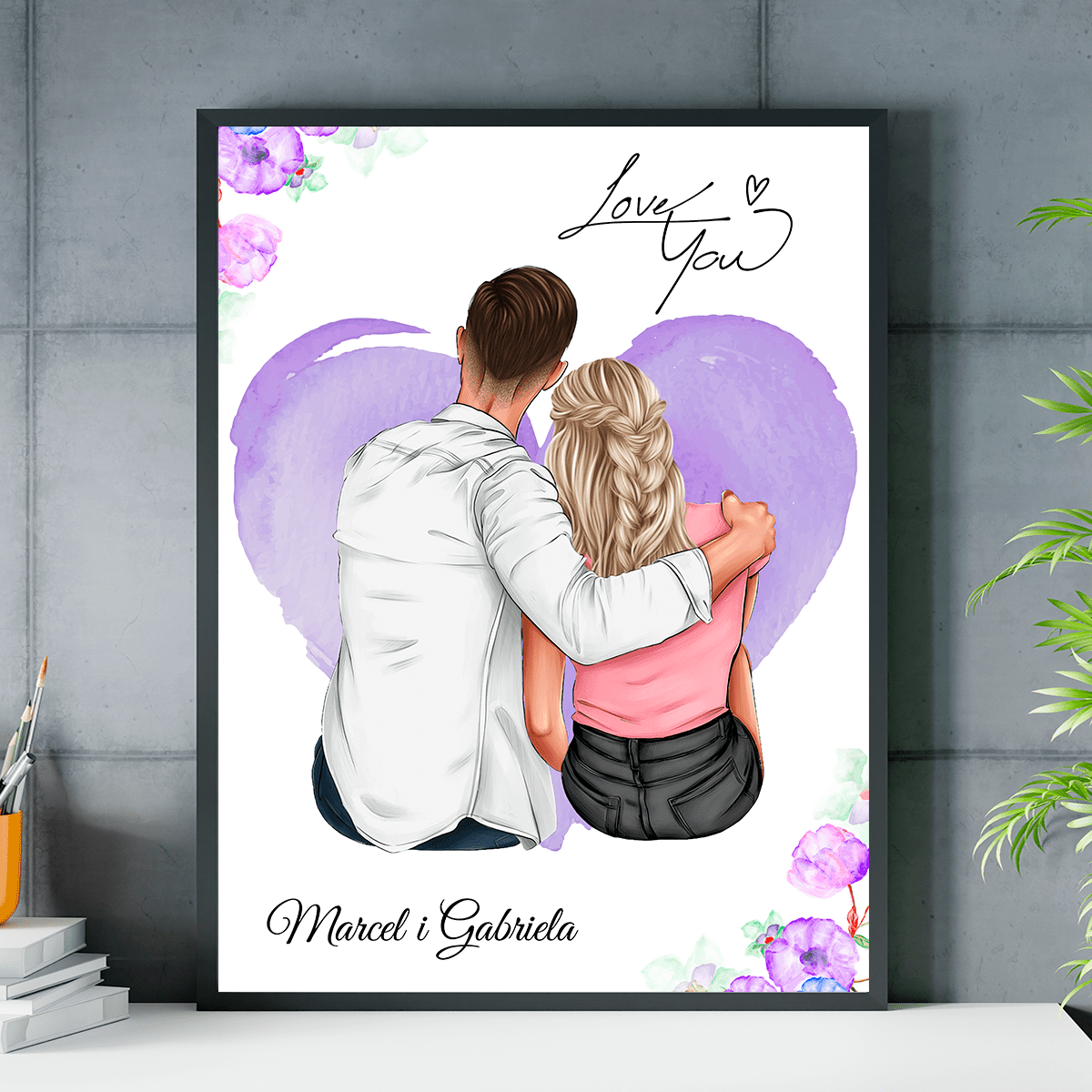 Para Clipart + imiona - plakat, spersonalizowany prezent dla pary - idamell.com