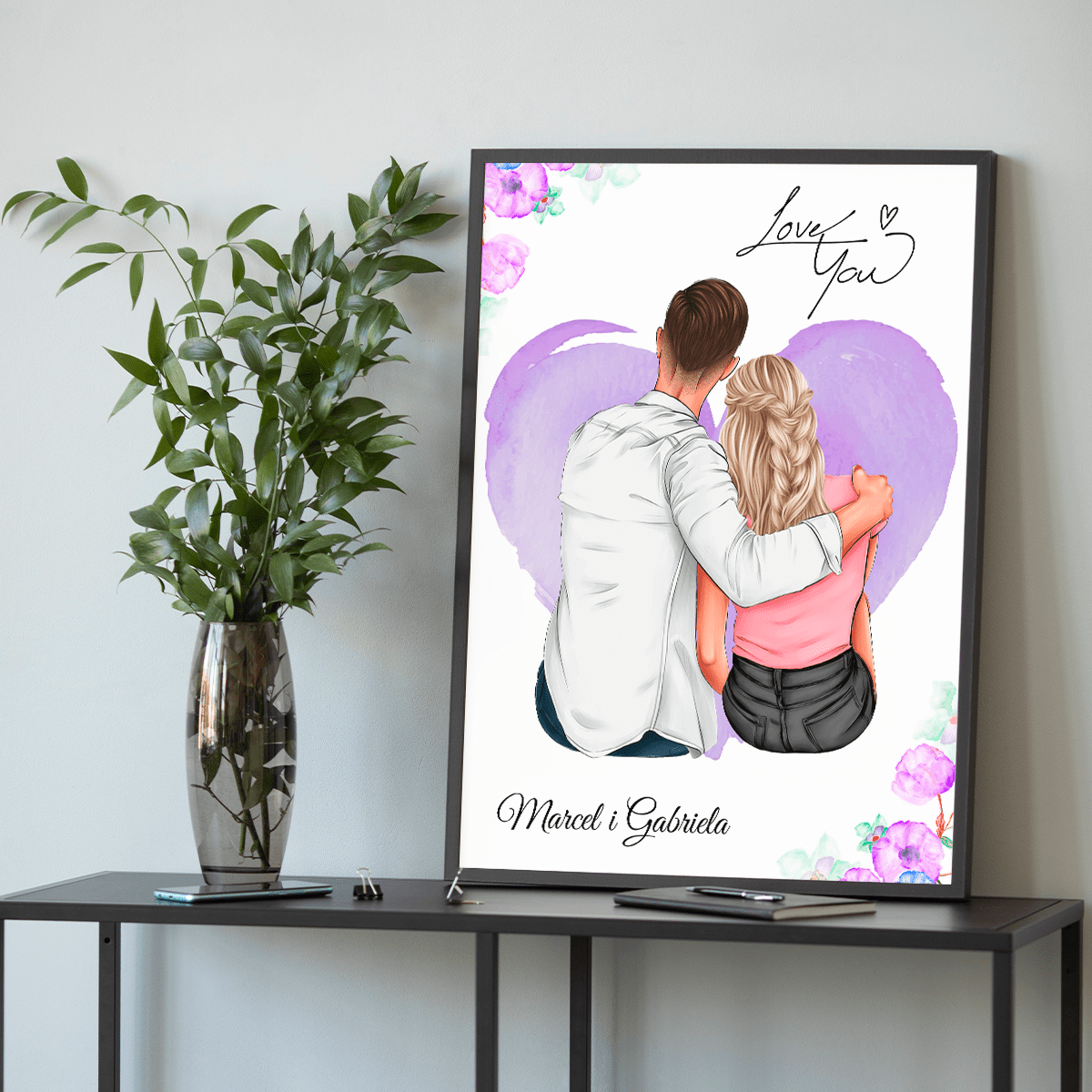 Para Clipart + imiona - plakat, spersonalizowany prezent dla pary - idamell.com