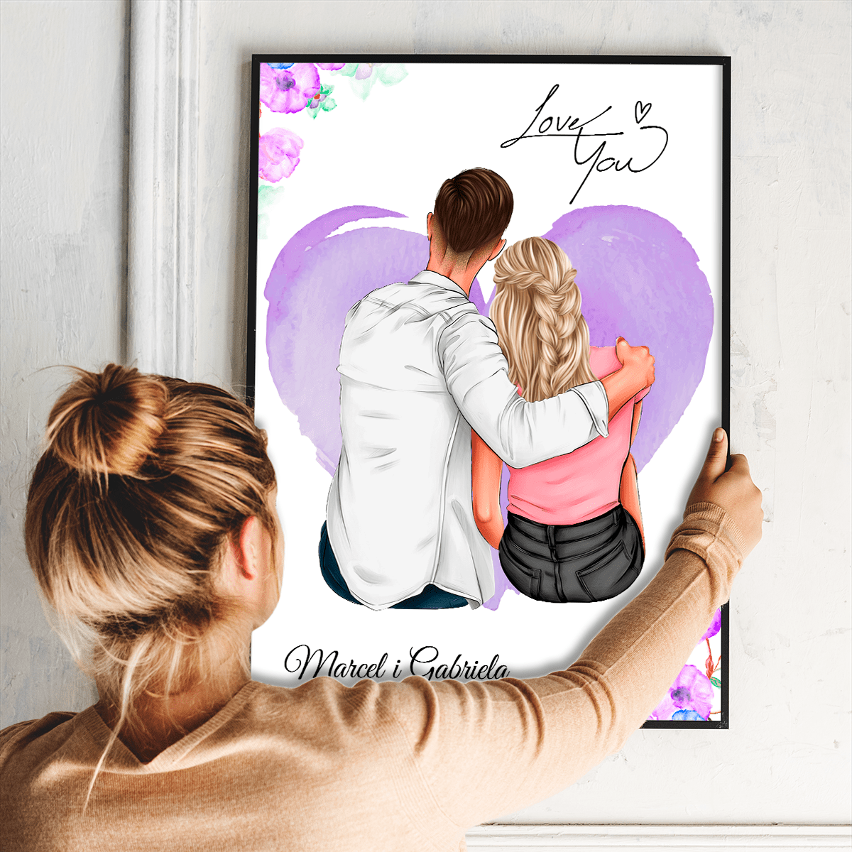 Para Clipart + imiona - plakat, spersonalizowany prezent dla pary - idamell.com