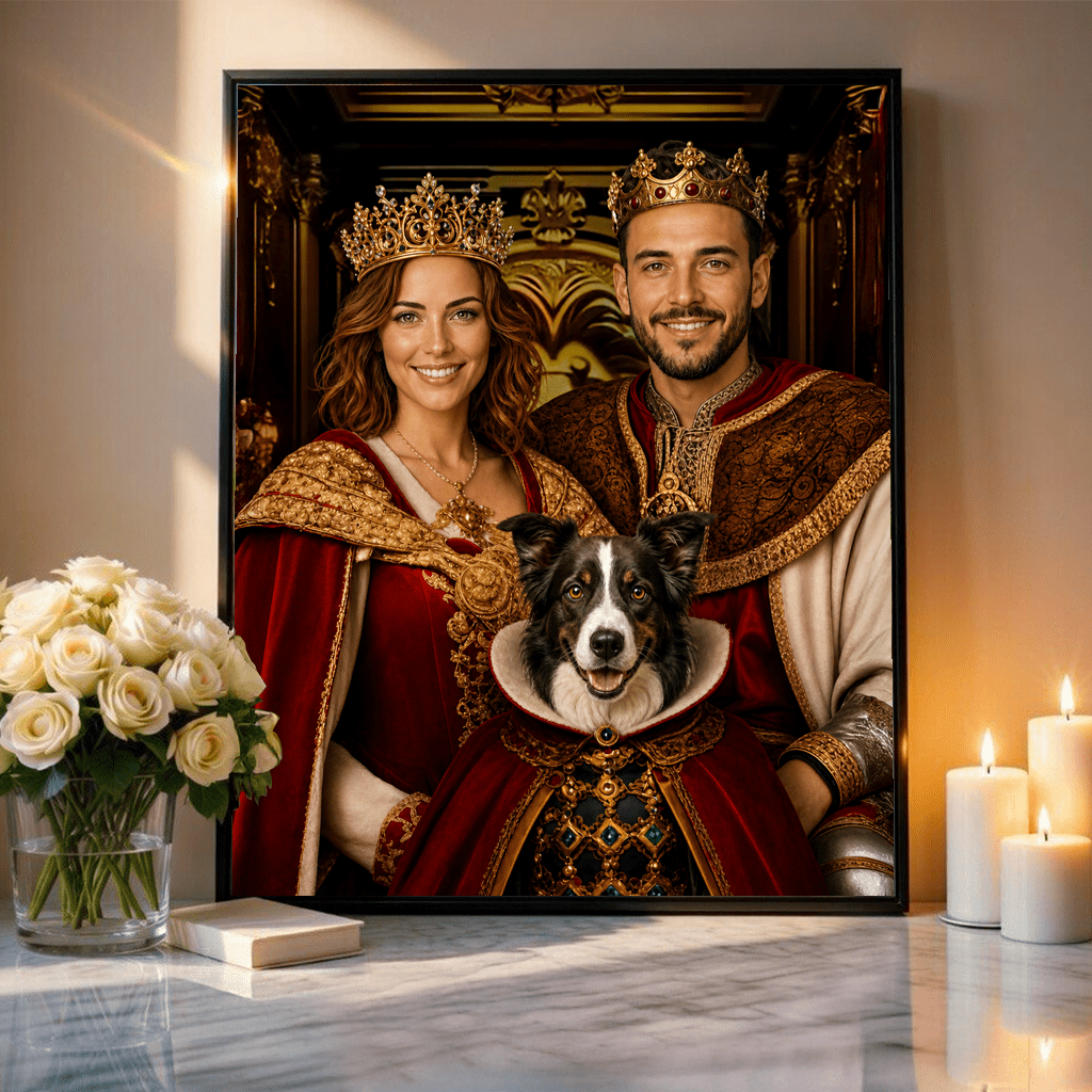 Para królewska z psem - plakat, spersonalizowany prezent dla pary - idamell.com