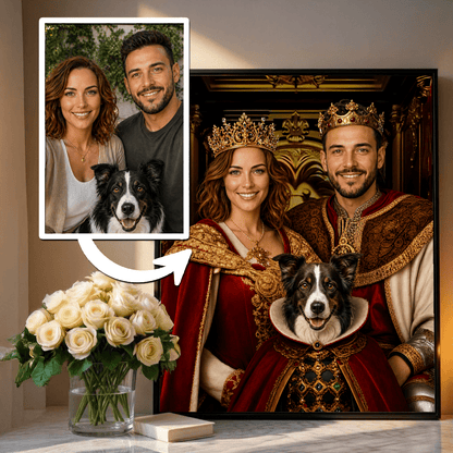 Para królewska z psem - plakat, spersonalizowany prezent dla pary - idamell.com