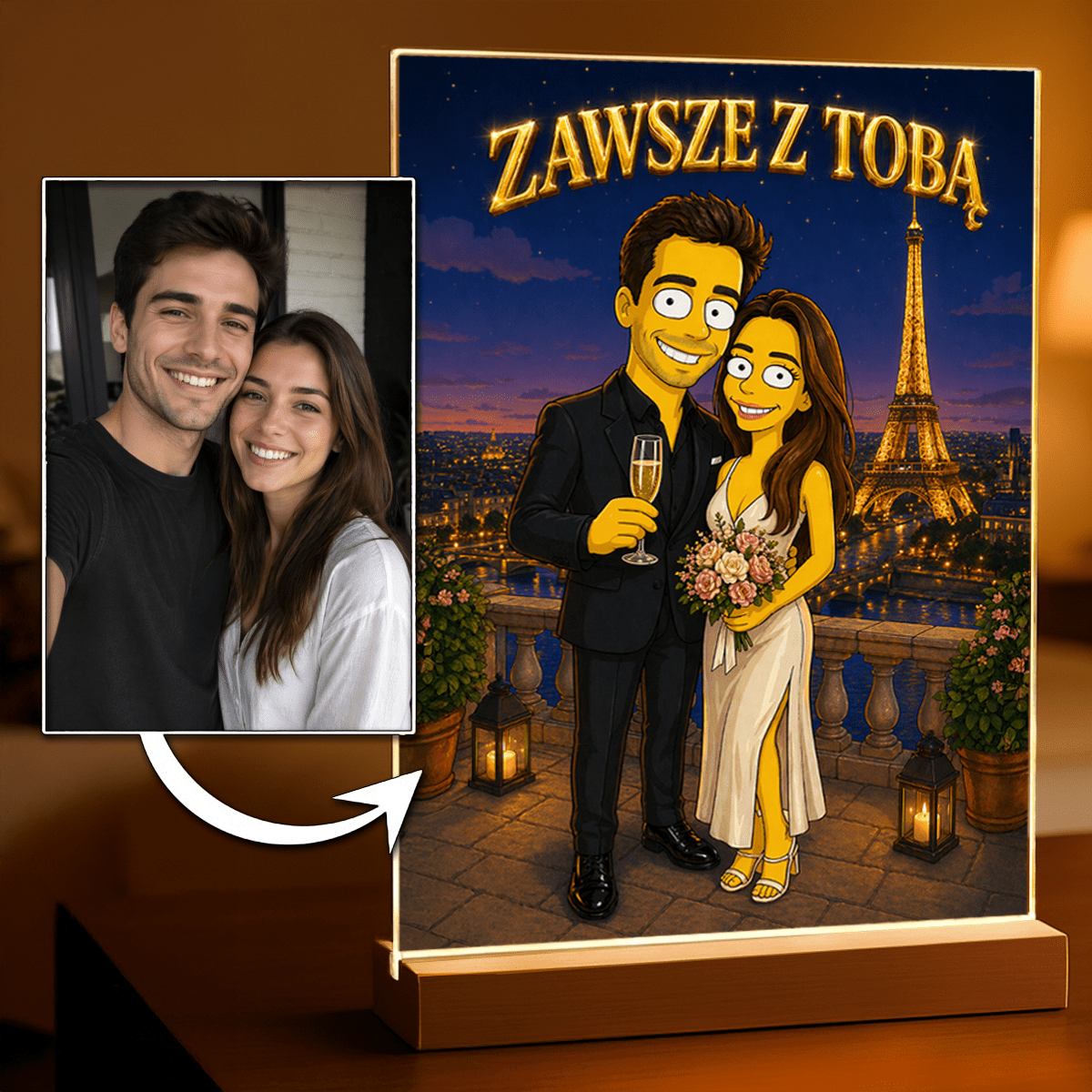 Para w stylu Simsons - Druk na szkle, spersonalizowany prezent dla pary - idamell.com