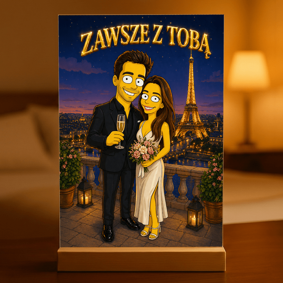 Para w stylu Simsons - Druk na szkle, spersonalizowany prezent dla pary - idamell.com