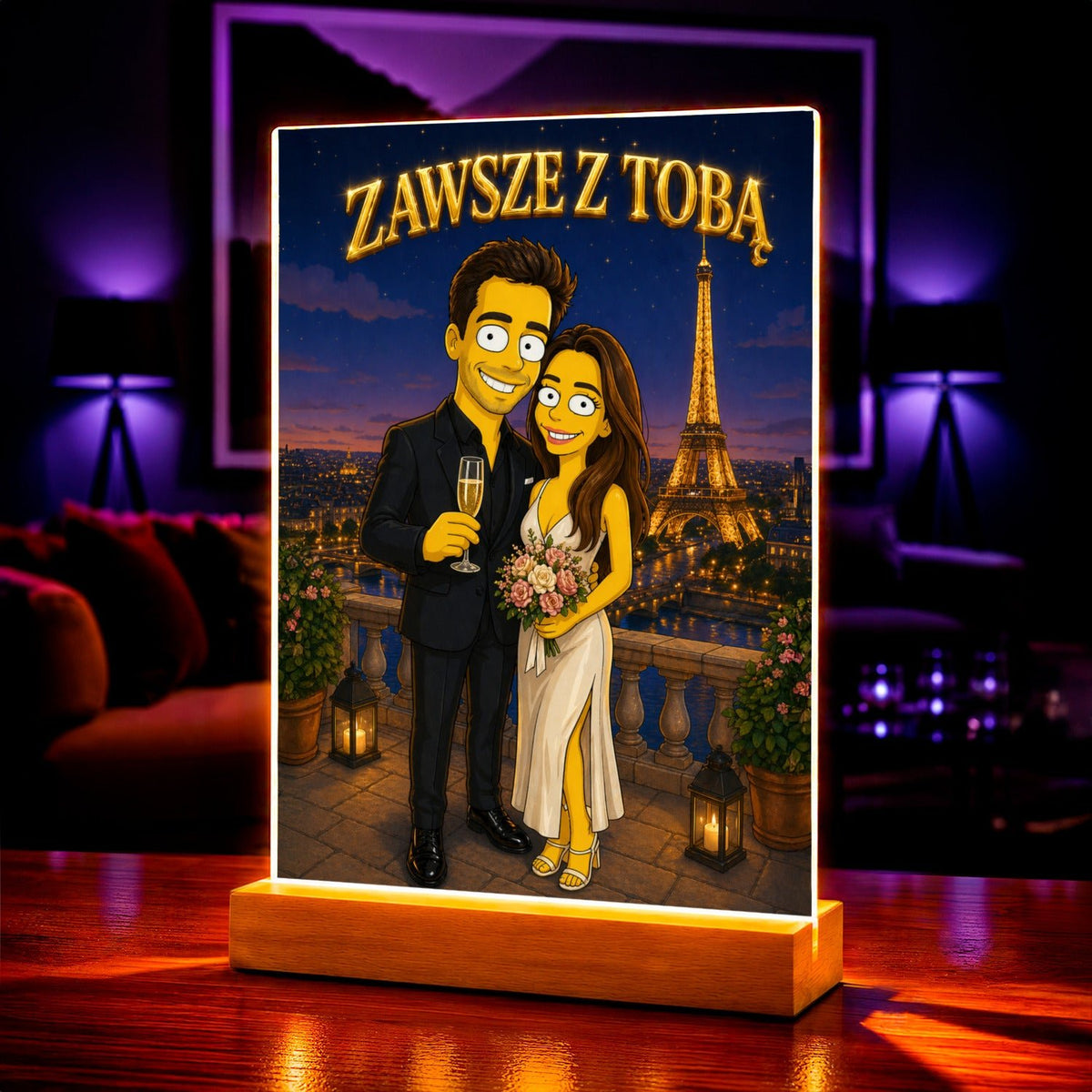 Para w stylu Simsons - Druk na szkle, spersonalizowany prezent dla pary - idamell.com