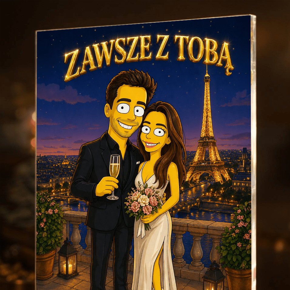 Para w stylu Simsons - Druk na szkle, spersonalizowany prezent dla pary - idamell.com