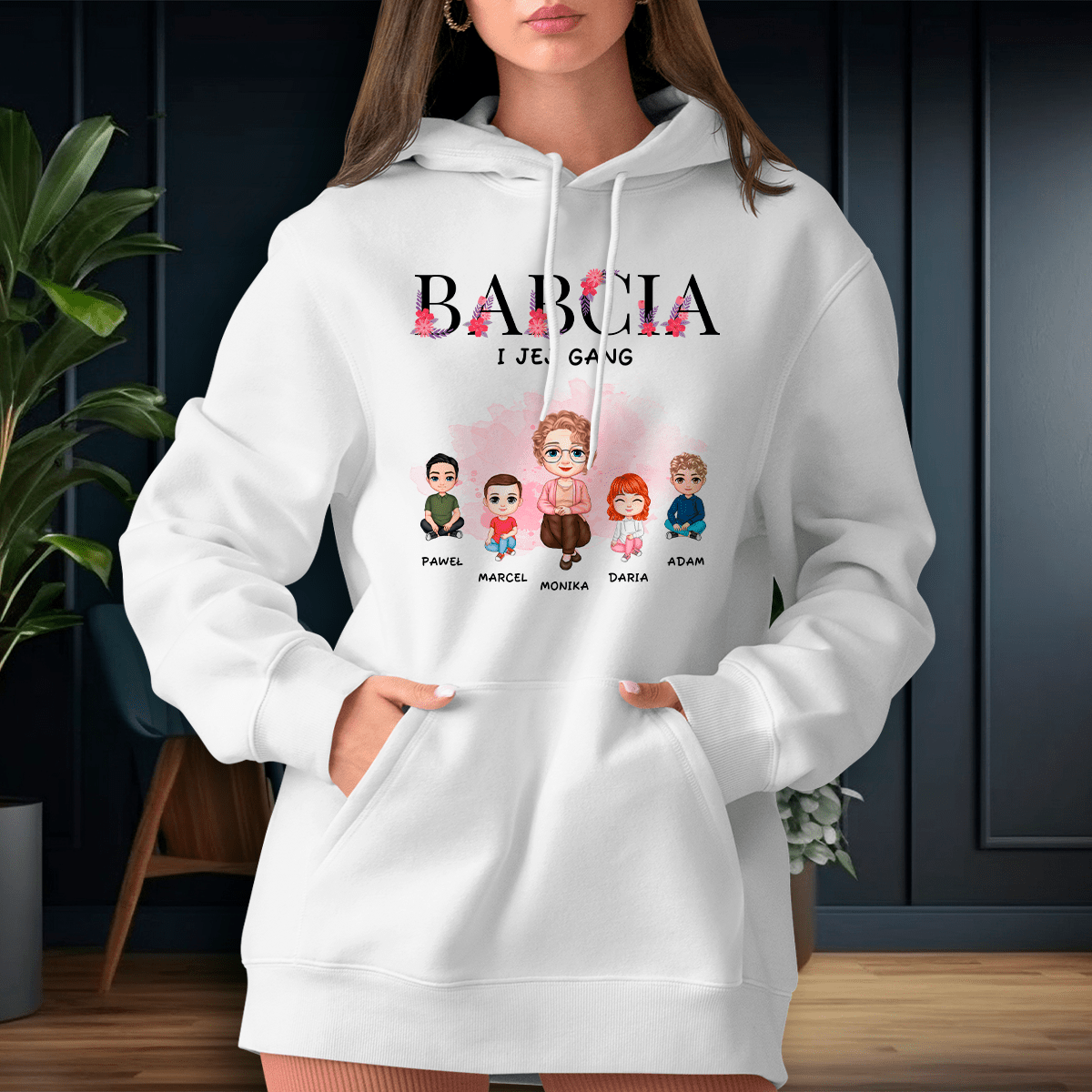 Personalizowana bluza damska z własnym nadrukiem BABCIA I JEJ GANG - prezent dla babci - idamell.com