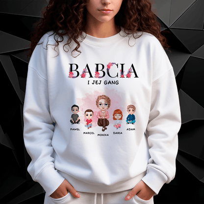 Personalizowana bluza damska z własnym nadrukiem BABCIA I JEJ GANG - prezent dla babci - idamell.com