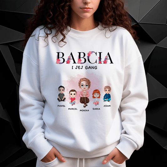 Personalizowana bluza damska z własnym nadrukiem BABCIA I JEJ GANG - prezent dla babci - idamell.com