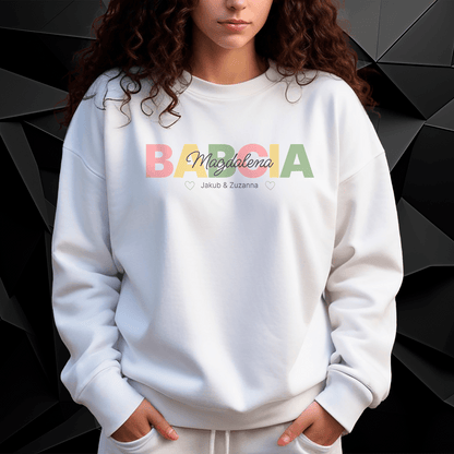 Personalizowana bluza damska z własnym nadrukiem BABCIA - prezent dla babci - idamell.com