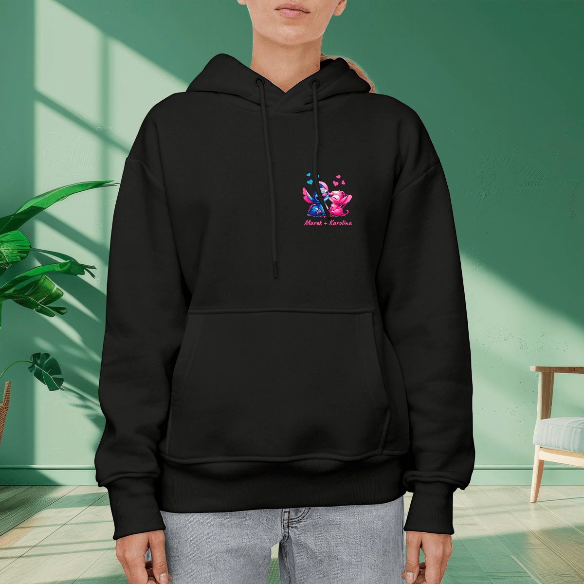 Personalizowana bluza damska z własnym nadrukiem BAJKOWA GRAFIKA + IMIONA - prezent dla niej - idamell.com