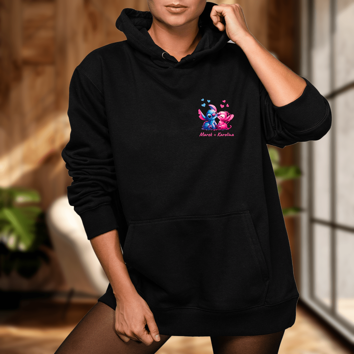 Personalizowana bluza damska z własnym nadrukiem BAJKOWA GRAFIKA + IMIONA - prezent dla niej - idamell.com