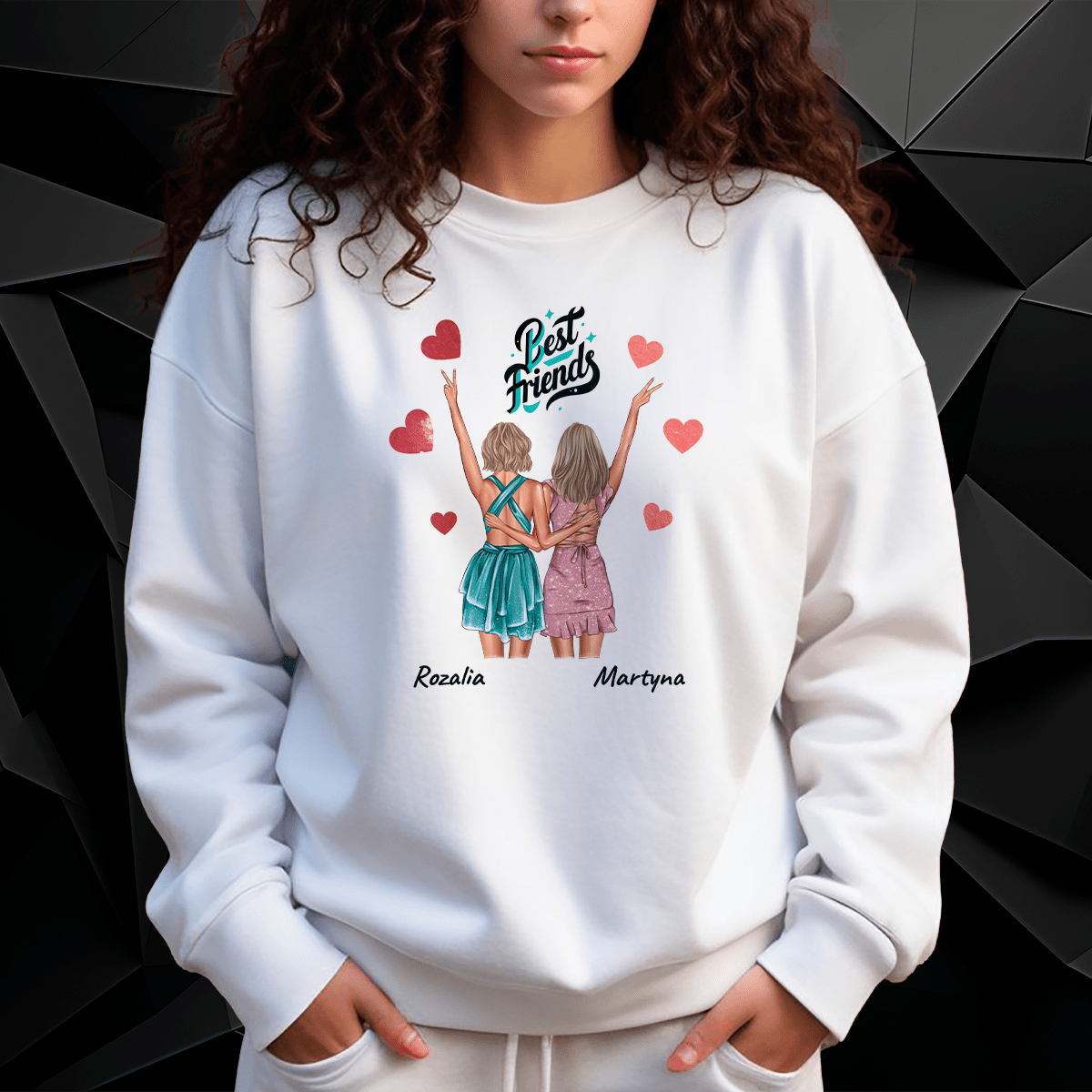 Personalizowana bluza damska z własnym nadrukiem BEST FRIENDS CLIPART - prezent dla przyjaciółki - idamell.com