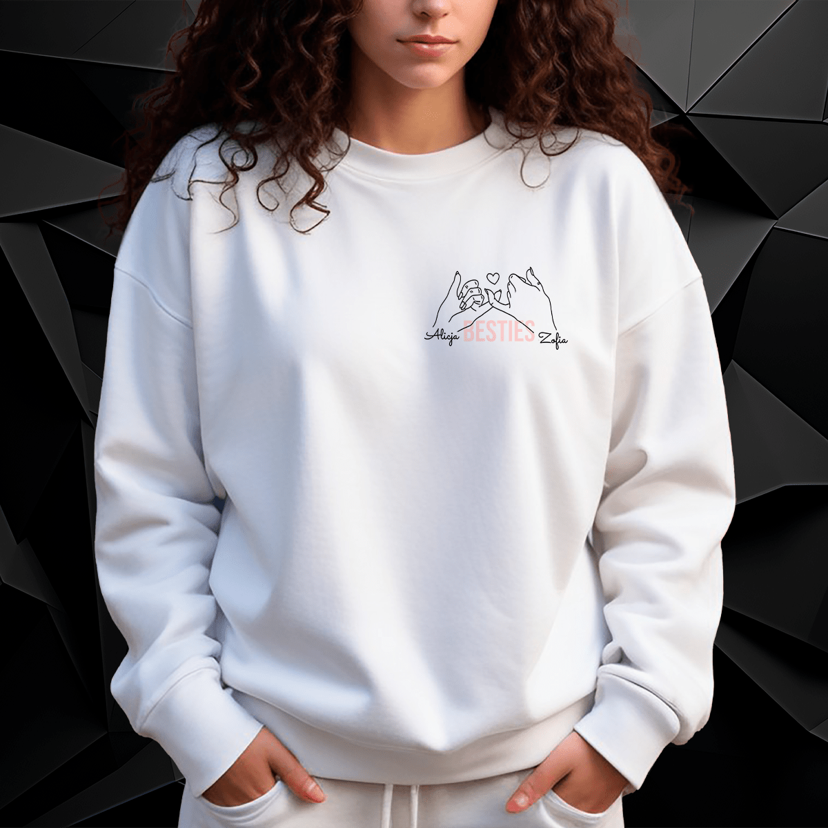 Personalizowana bluza damska z własnym nadrukiem BESTIES - prezent dla przyjaciółki - idamell.com