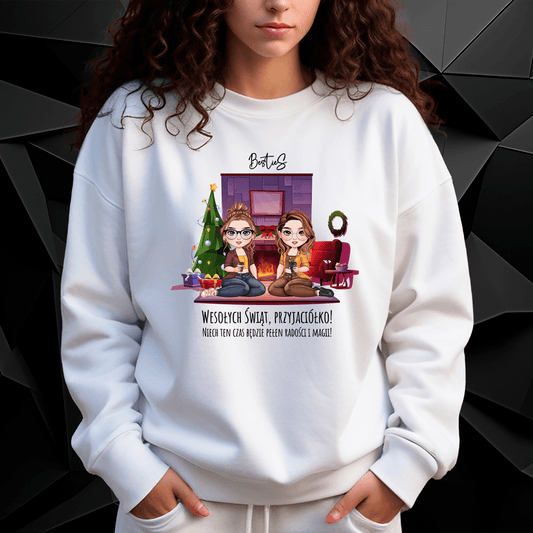 Personalizowana bluza damska z własnym nadrukiem CZAS ŚWIĄT - prezent dla przyjaciółki - idamell.com