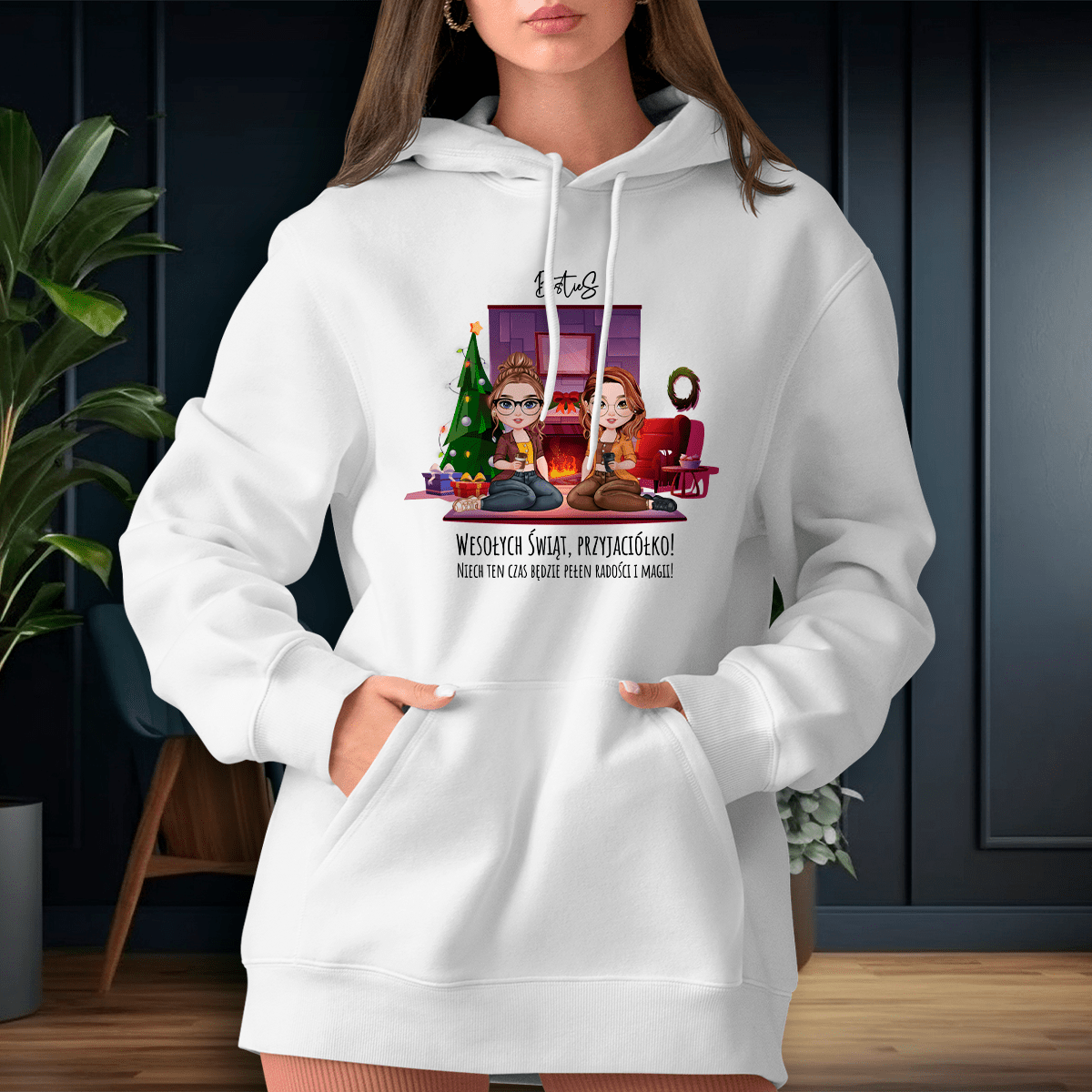 Personalizowana bluza damska z własnym nadrukiem CZAS ŚWIĄT - prezent dla przyjaciółki - idamell.com