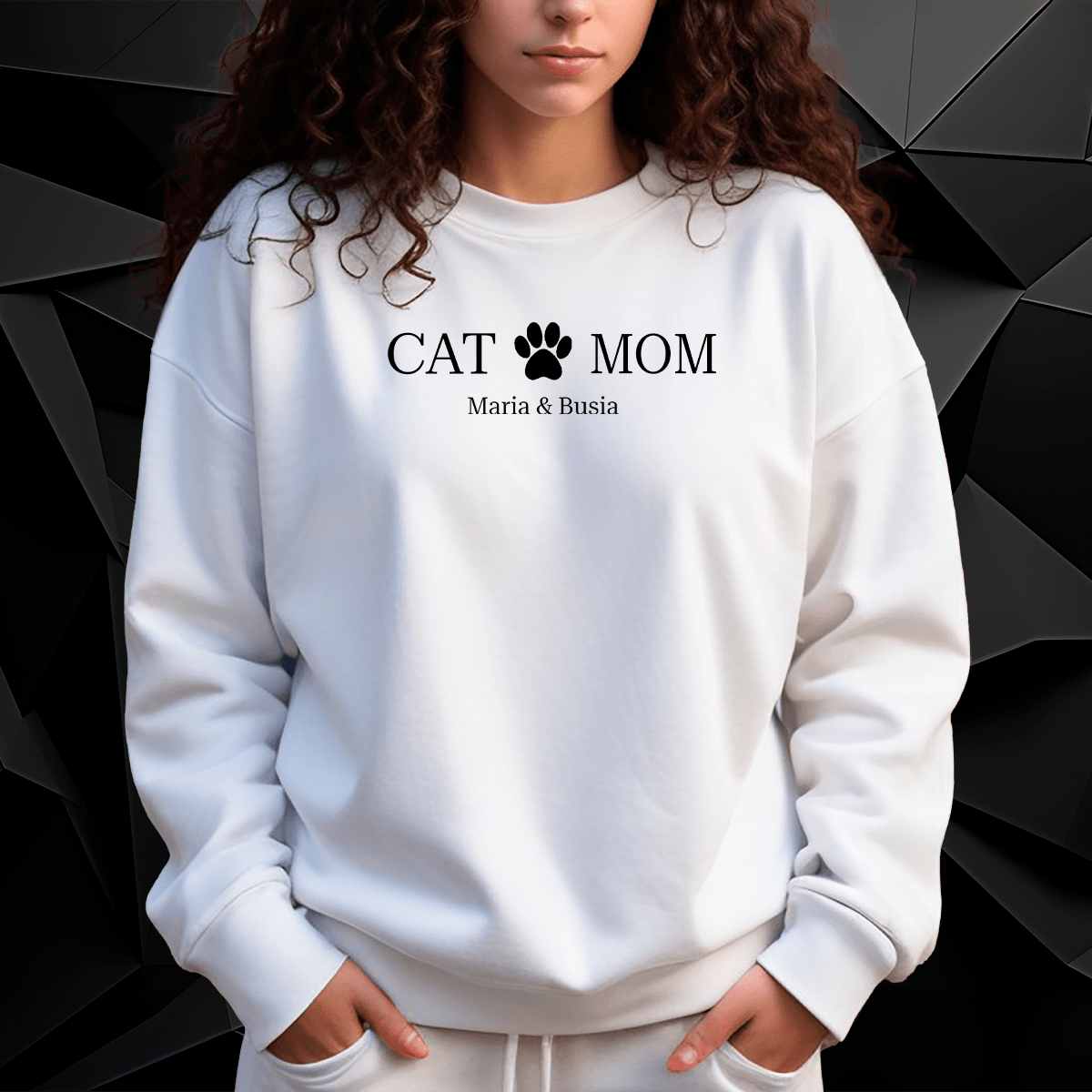 Personalizowana bluza damska z własnym nadrukiem KOCIA MAMA - prezent dla właściciela kota - idamell.com