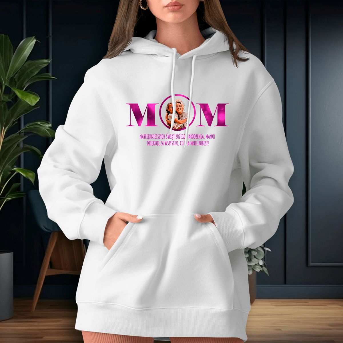 Personalizowana bluza damska z własnym nadrukiem NAJPIĘKNIEJSZE ŚWIĘTA - prezent dla mamy - idamell.com