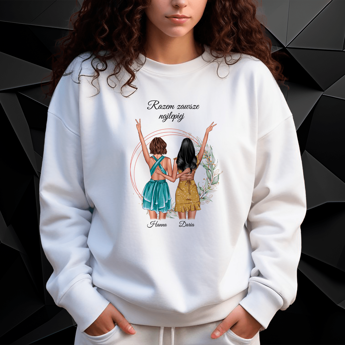 Personalizowana bluza damska z własnym nadrukiem SIOSTRY RAZEM - prezent dla siostry - idamell.com