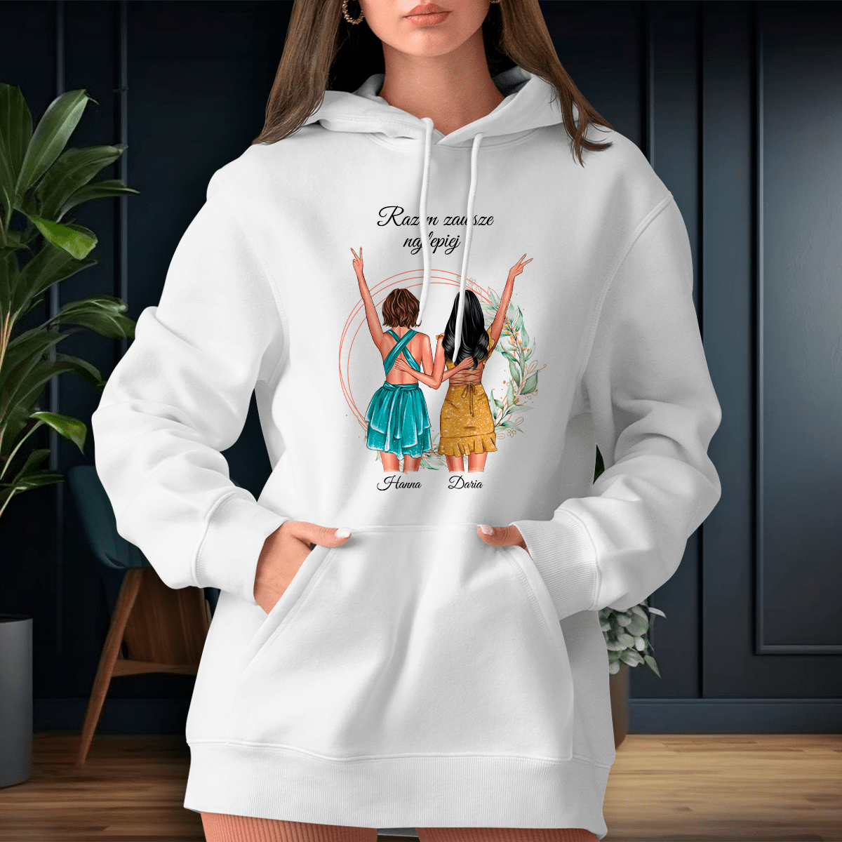 Personalizowana bluza damska z własnym nadrukiem SIOSTRY RAZEM - prezent dla siostry - idamell.com