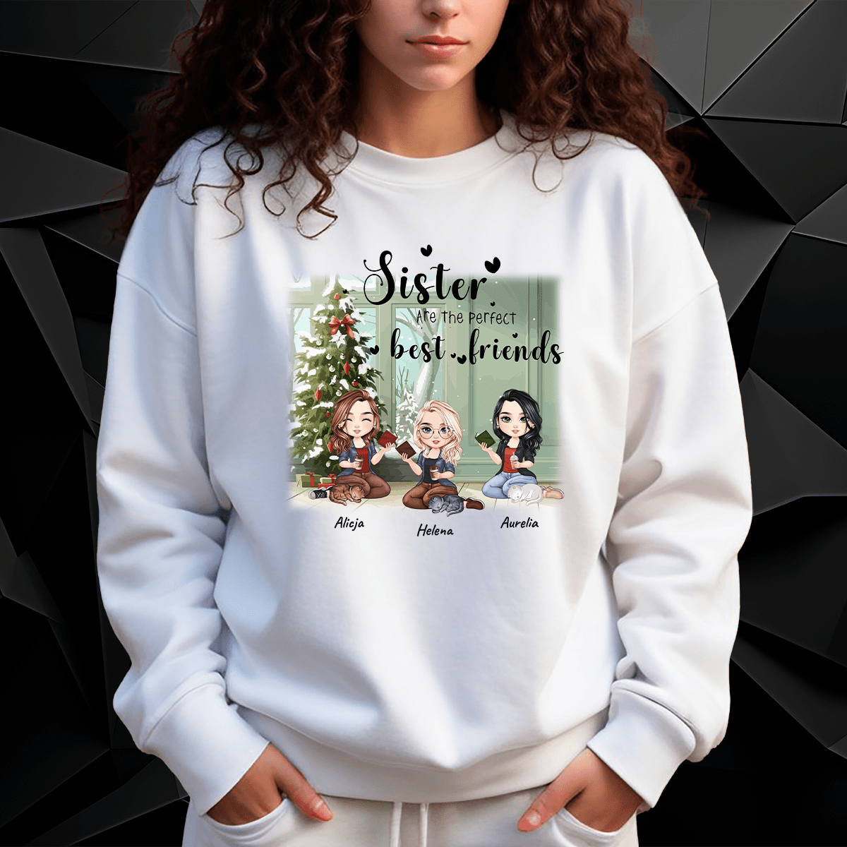 Personalizowana bluza damska z własnym nadrukiem SIOSTRY W ŚWIĘTA - prezent dla siostry - idamell.com