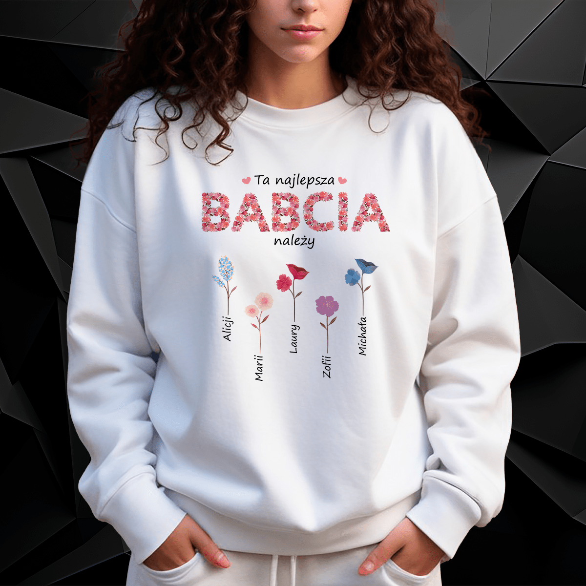 Personalizowana bluza damska z własnym nadrukiem TA NAJLEPSZA BABCIA - prezent dla babci - idamell.com