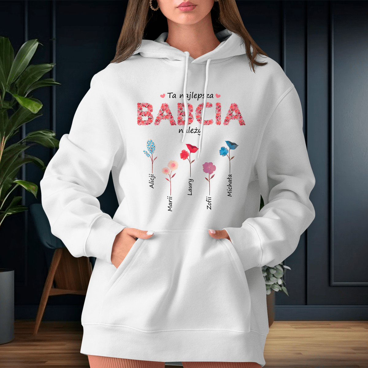 Personalizowana bluza damska z własnym nadrukiem TA NAJLEPSZA BABCIA - prezent dla babci - idamell.com