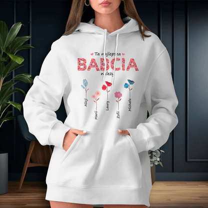 Personalizowana bluza damska z własnym nadrukiem TA NAJLEPSZA BABCIA - prezent dla babci - idamell.com