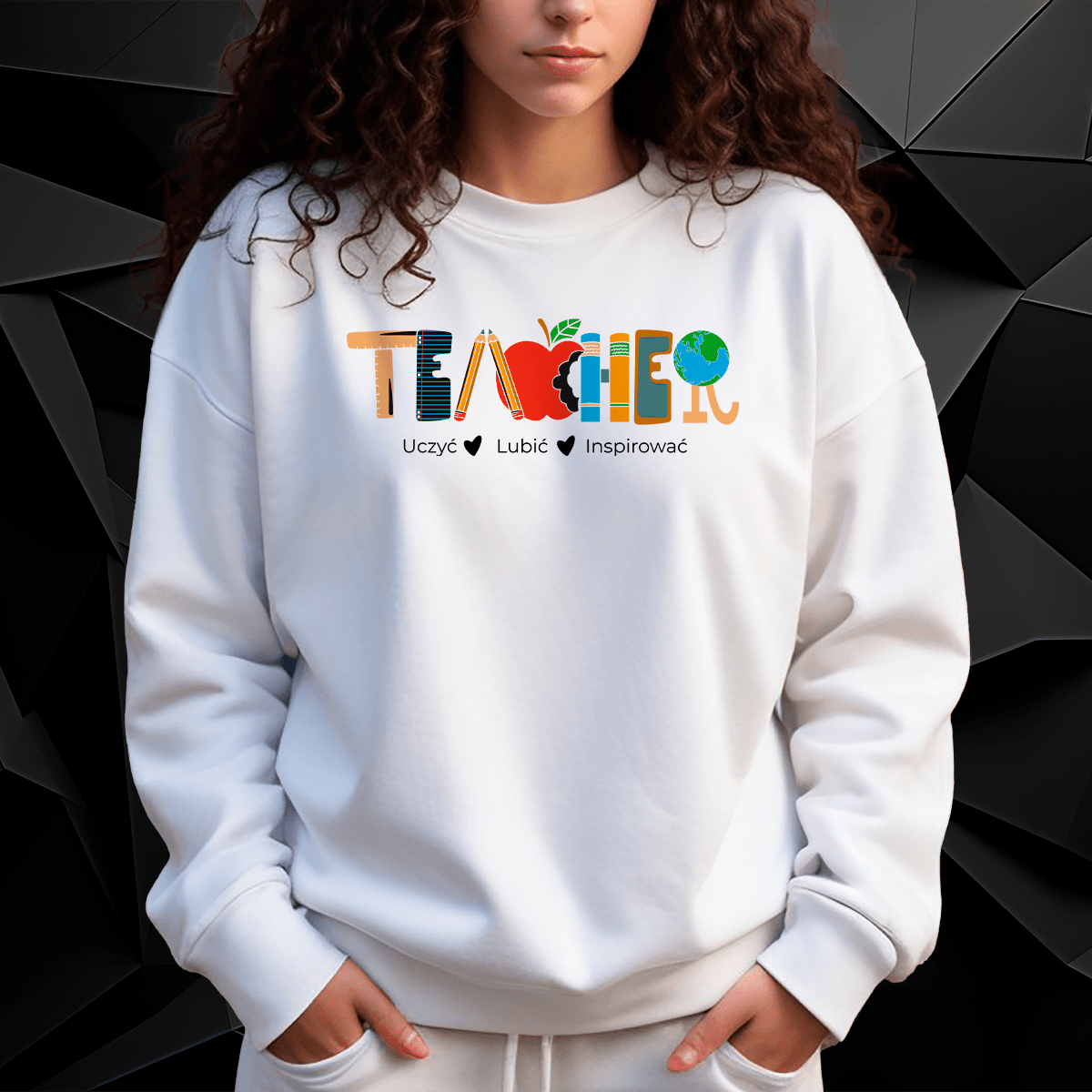 Personalizowana bluza damska z własnym nadrukiem TEACHER - prezent dla nauczycielki - idamell.com