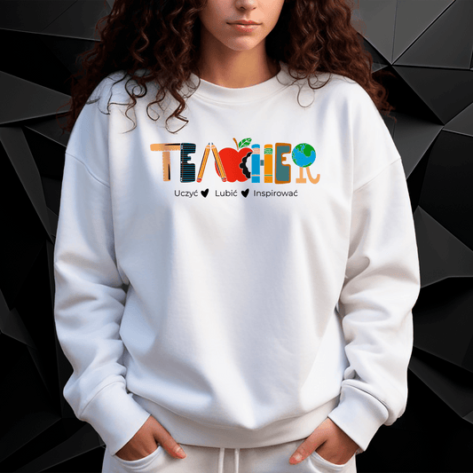 Personalizowana bluza damska z własnym nadrukiem TEACHER - prezent dla nauczycielki - idamell.com