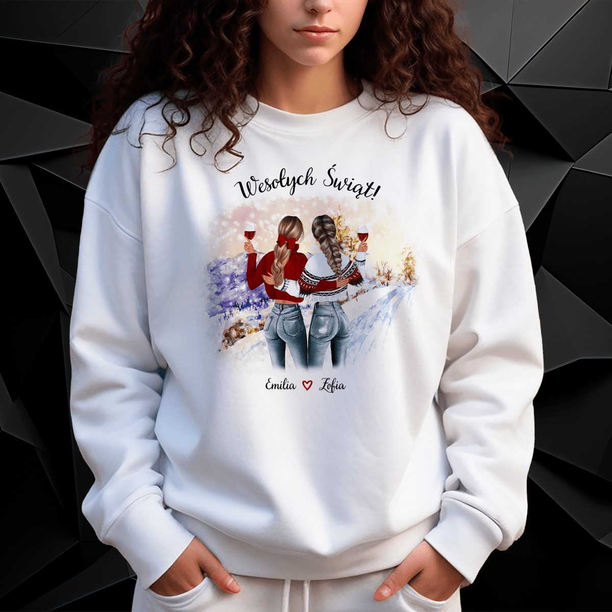 Personalizowana bluza damska z własnym nadrukiem WESOŁYCH ŚWIĄT CLIPART - prezent dla przyjaciółki - idamell.com
