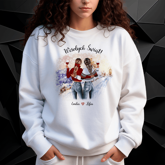 Personalizowana bluza damska z własnym nadrukiem WESOŁYCH ŚWIĄT CLIPART - prezent dla przyjaciółki - idamell.com