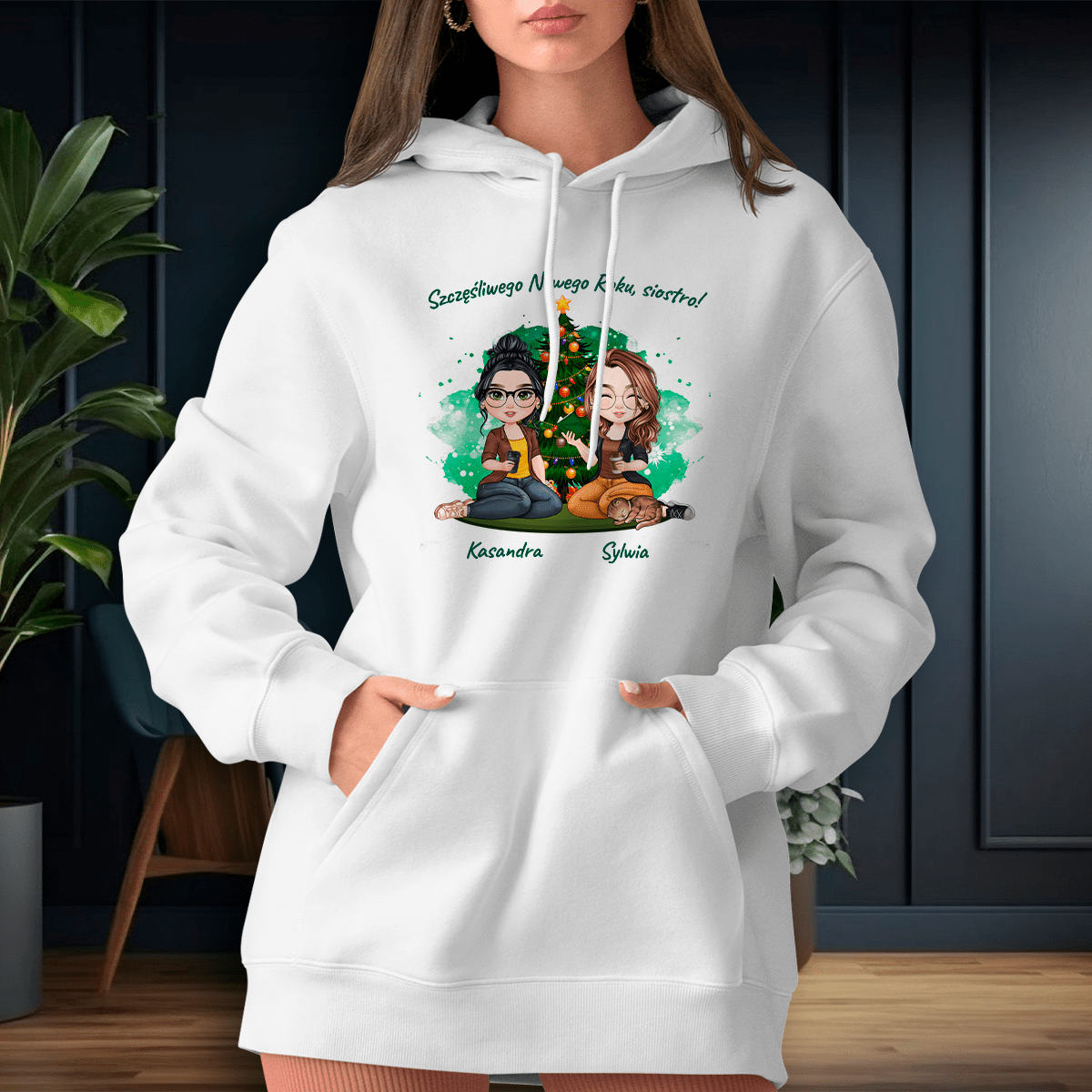 Personalizowana bluza damska z własnym nadrukiem ŻYCZENIA DLA SIOSTRY - prezent dla siostry - idamell.com