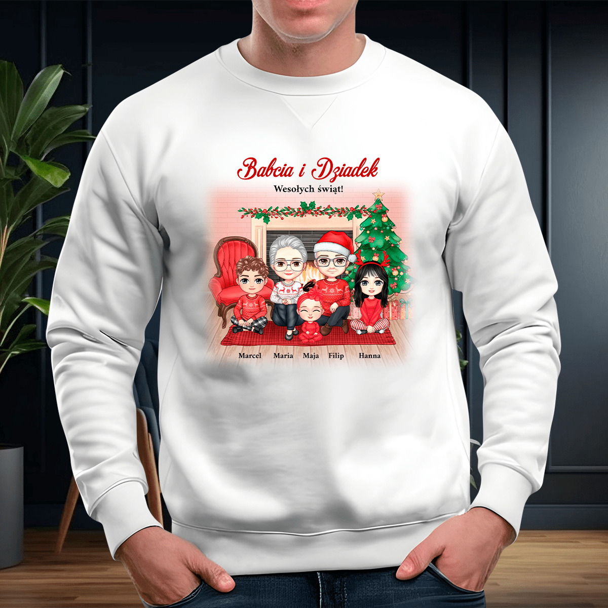 Personalizowana bluza męska z własnym nadrukiem CLIPART DZIADKOWIE W ŚWIĘTA - prezent dla dziadków - idamell.com
