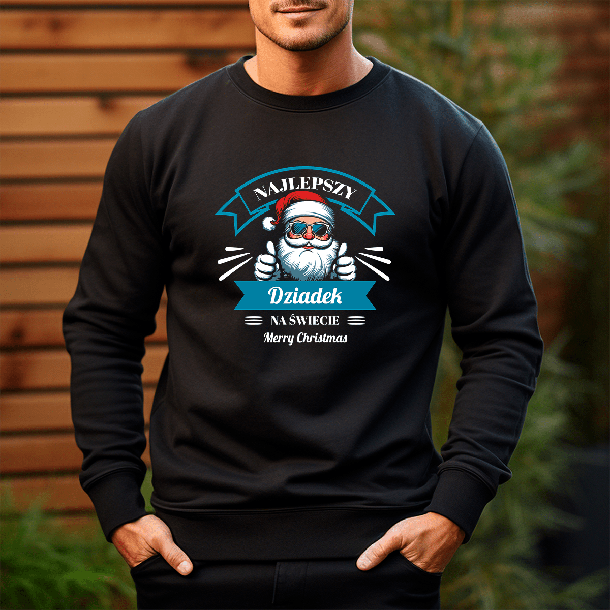 Personalizowana bluza męska z własnym nadrukiem DZIADEK JAK MIKOŁAJ - prezent dla dziadka - idamell.com