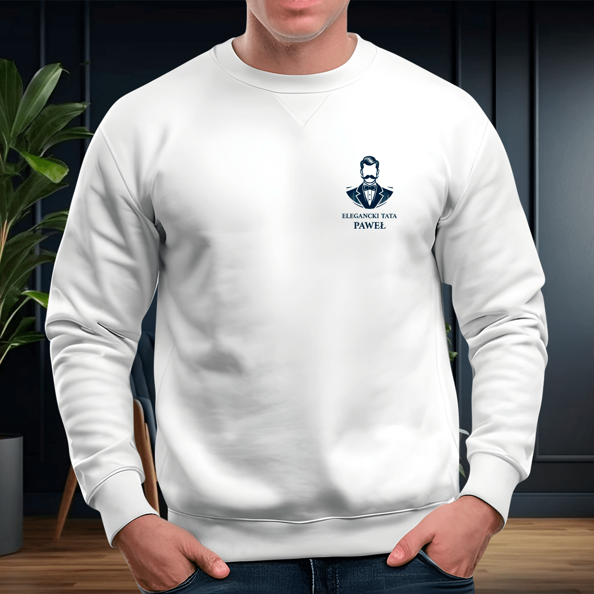 Personalizowana bluza męska z własnym nadrukiem ELEGANCKI TATA - prezent dla taty - idamell.com