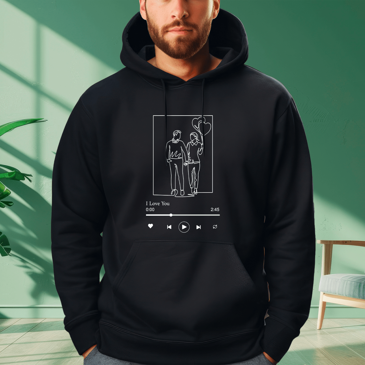 Personalizowana bluza męska z własnym nadrukiem I LOVE YOU - prezent dla niego - idamell.com