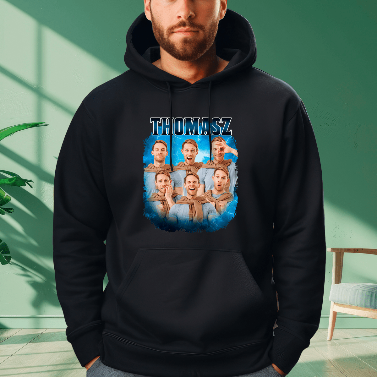 Personalizowana bluza męska z własnym nadrukiem JEGO IMIĘ + ZDJĘCIE - prezent dla niego - idamell.com