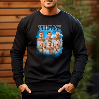 Personalizowana bluza męska z własnym nadrukiem JEGO IMIĘ + ZDJĘCIE - prezent dla niego - idamell.com