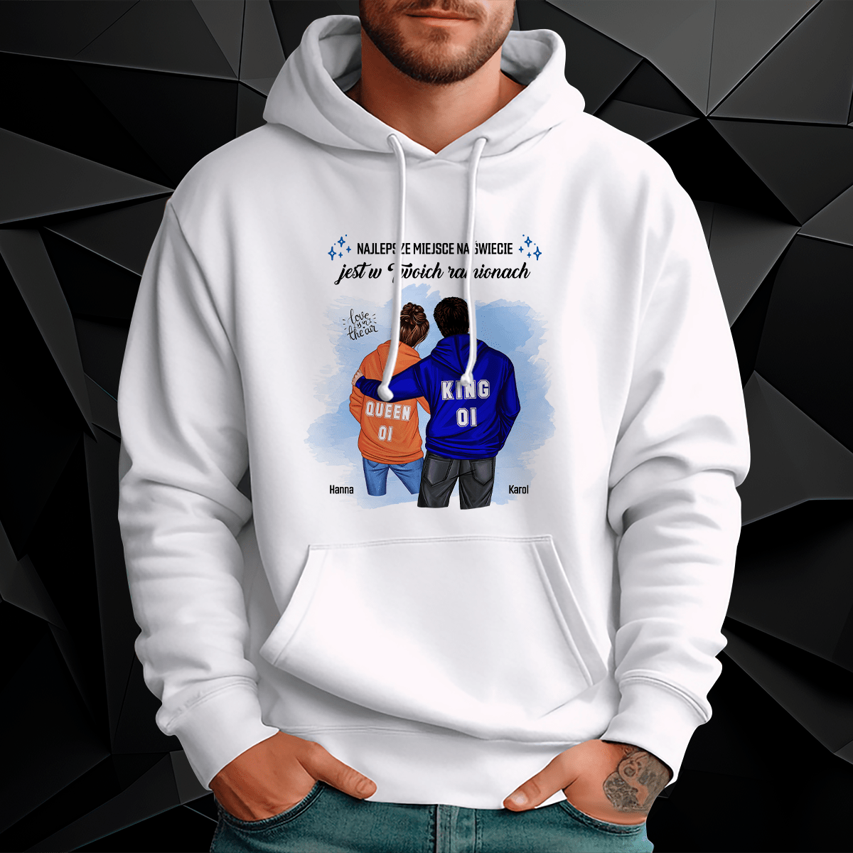 Personalizowana bluza męska z własnym nadrukiem KING & QUEEN - prezent dla niego - idamell.com