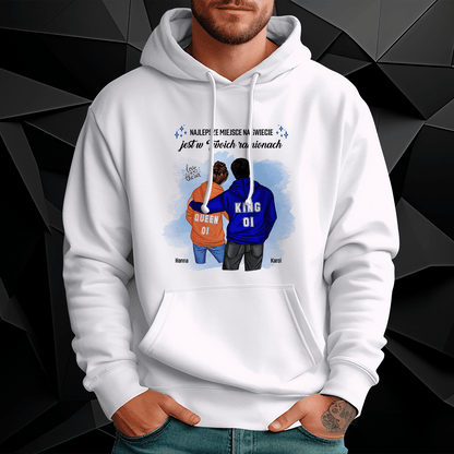 Personalizowana bluza męska z własnym nadrukiem KING & QUEEN - prezent dla niego - idamell.com