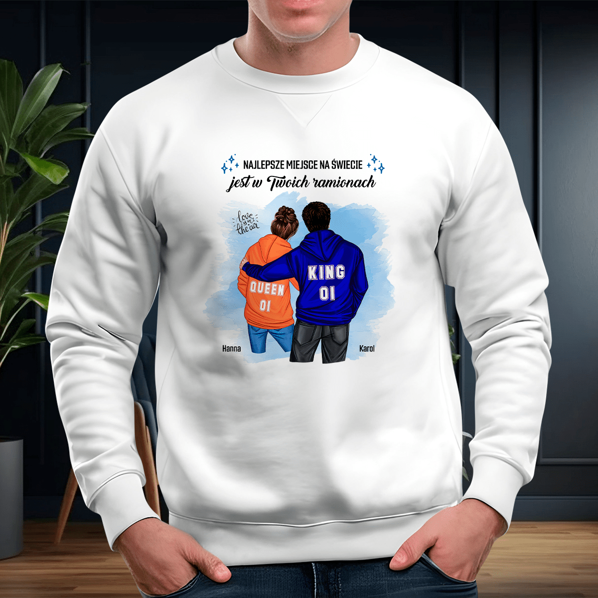 Personalizowana bluza męska z własnym nadrukiem KING & QUEEN - prezent dla niego - idamell.com