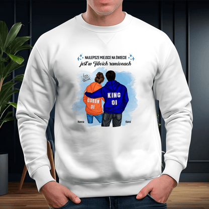 Personalizowana bluza męska z własnym nadrukiem KING & QUEEN - prezent dla niego - idamell.com